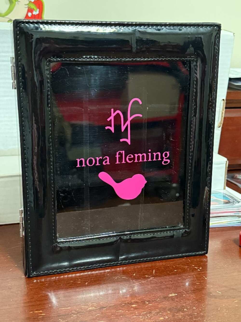 Nora Fleming 9-Slot Black Vinyl Mini Storage Case Pink Bird Logo RETIRED